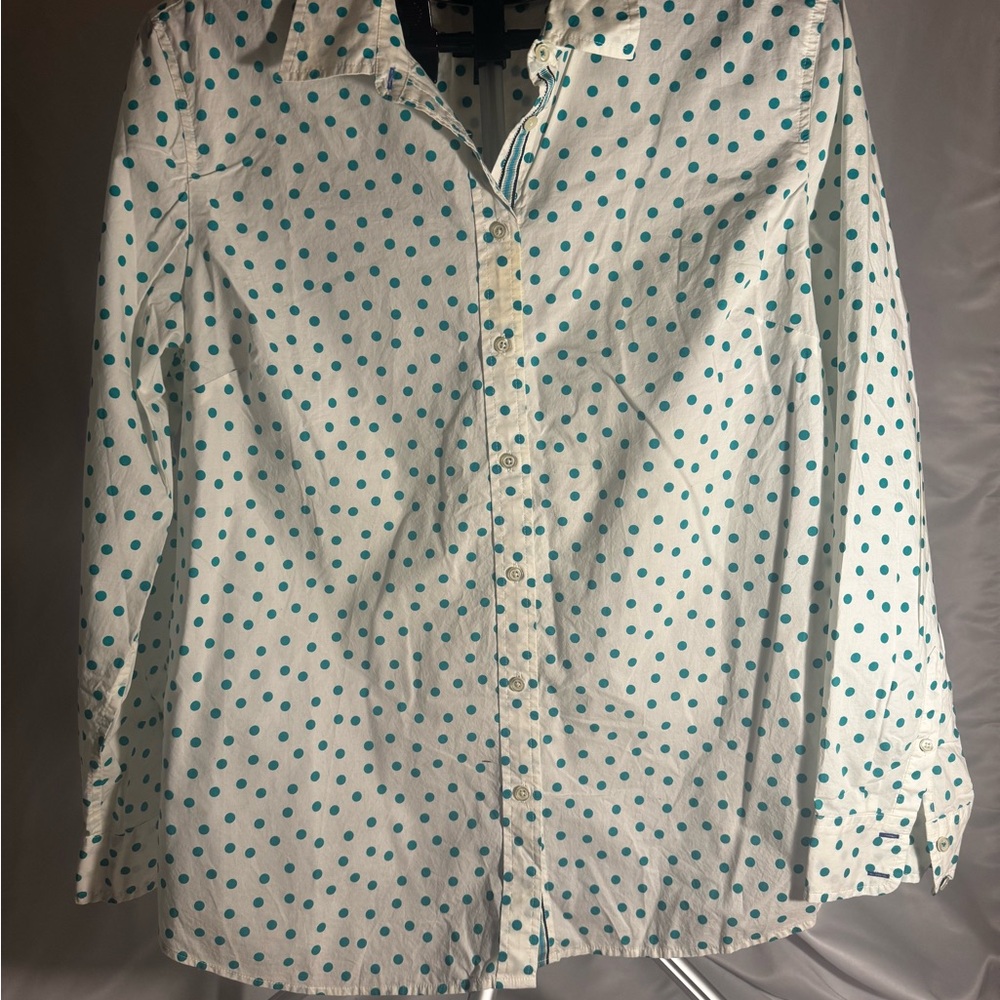 Talbots White and Green Polka Dot Button Down Shirt